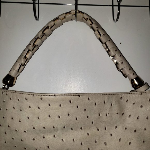 Coccinelle Women's Beige Leather Ostrich Tote Handbag - Picture 3 of 10